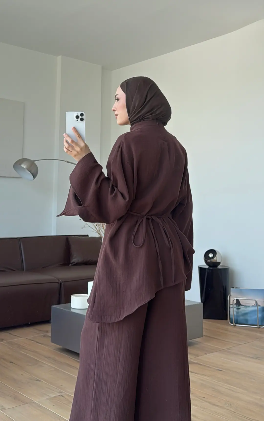 Müslin Asimetri Takım Kahve