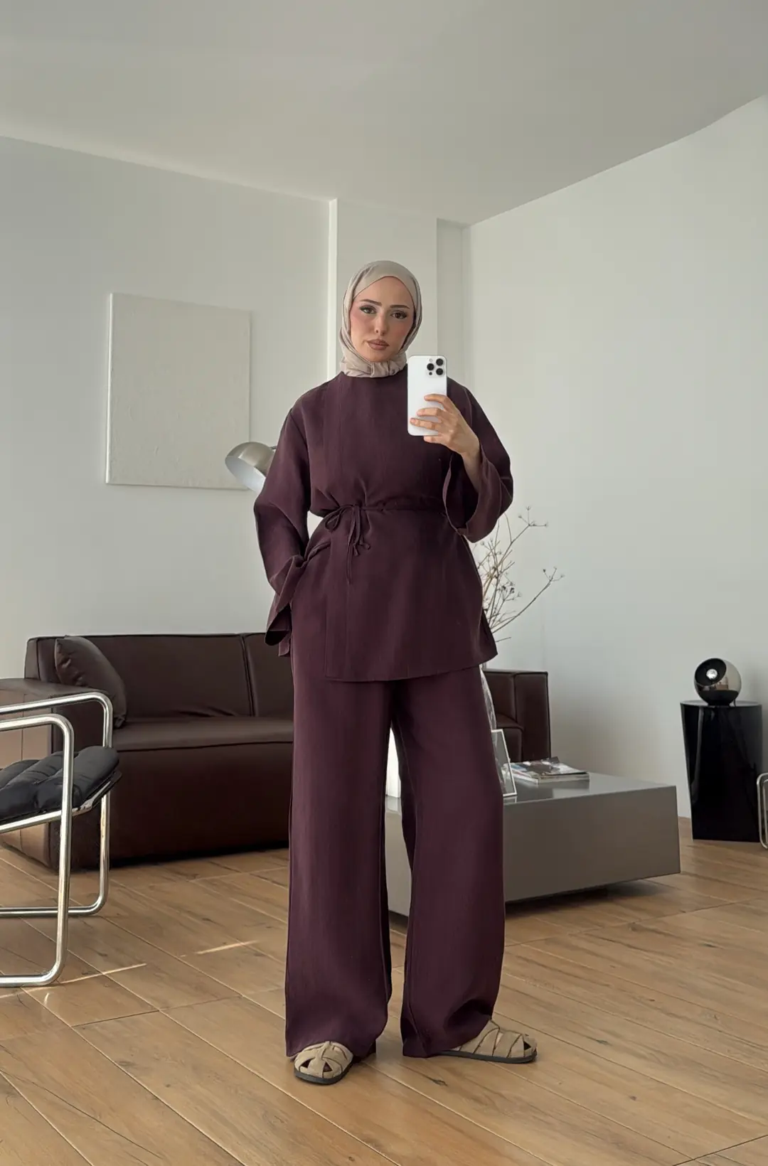 Bluzlu Yırtmaçlı Takım Mürdüm 