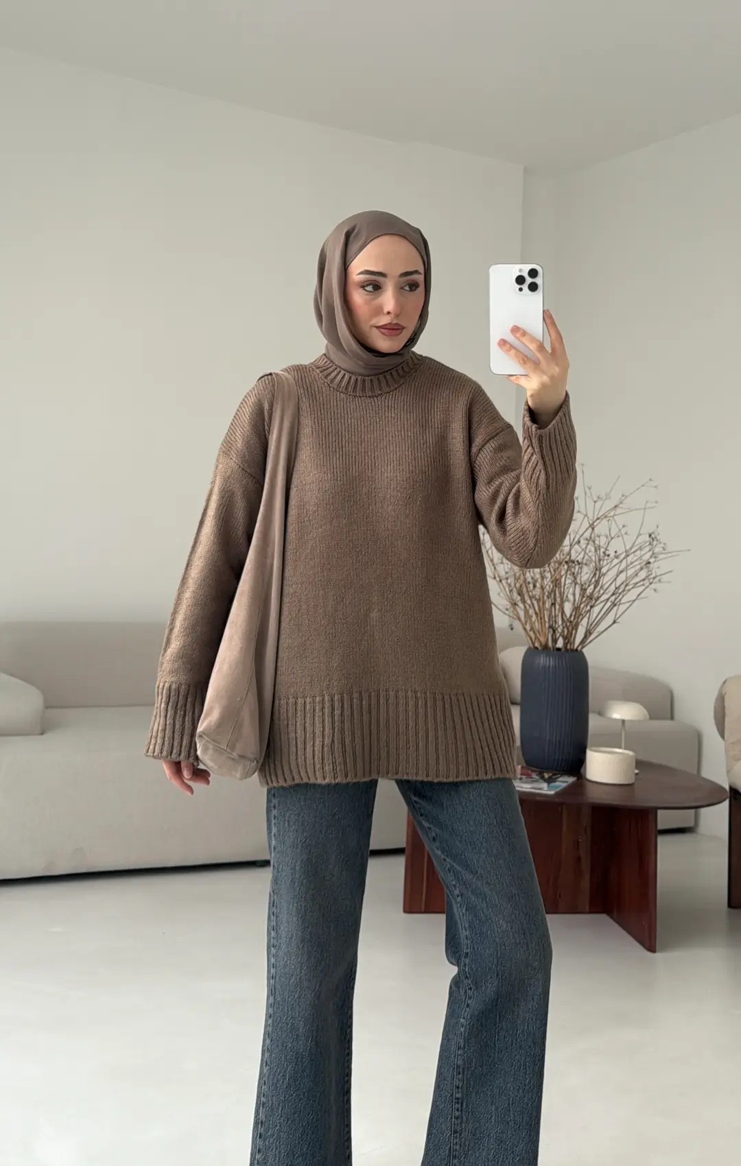 Oversize Soft Triko Kazak Koyu Vizon