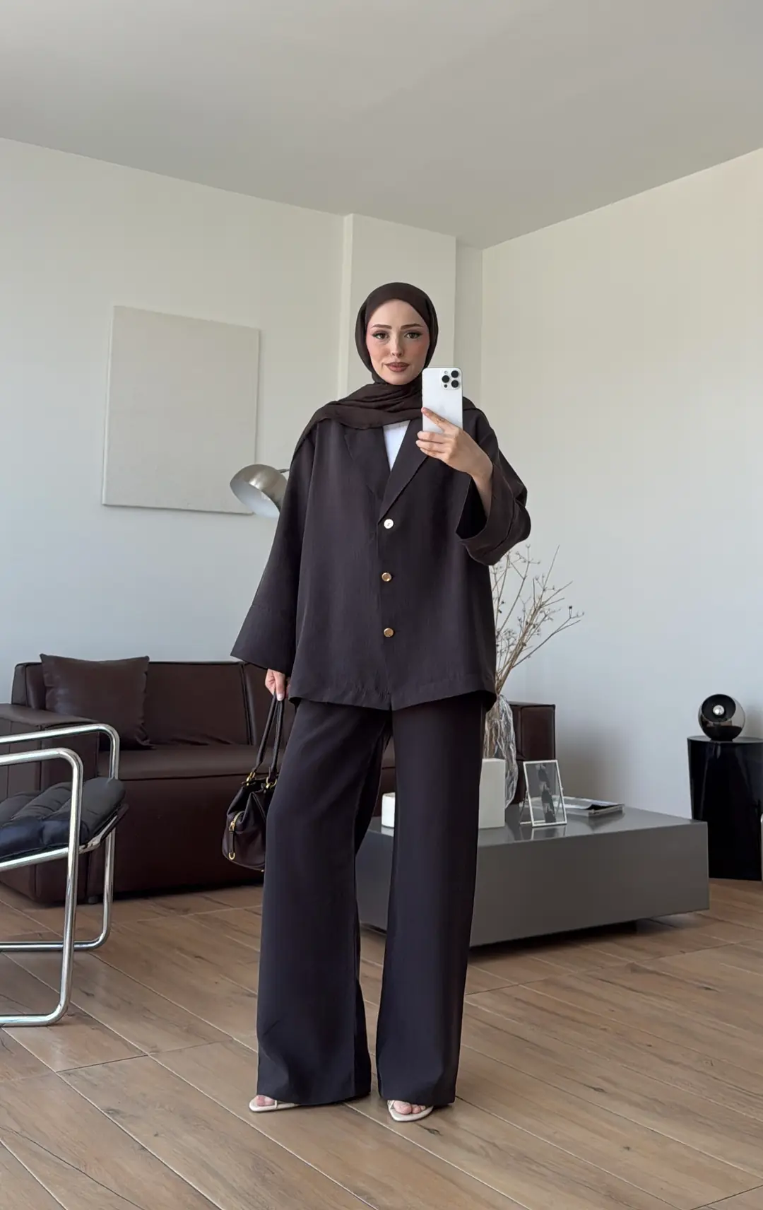 Toka Detay Tunik Takım Kahve