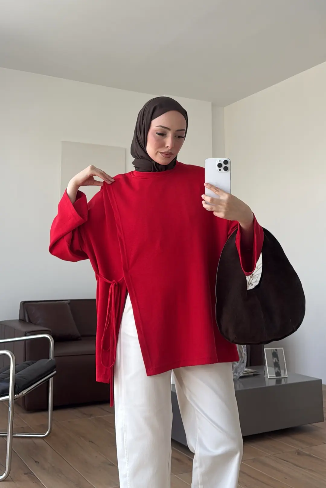 Yan Biye Bağlamalı Tunik Kırmızı