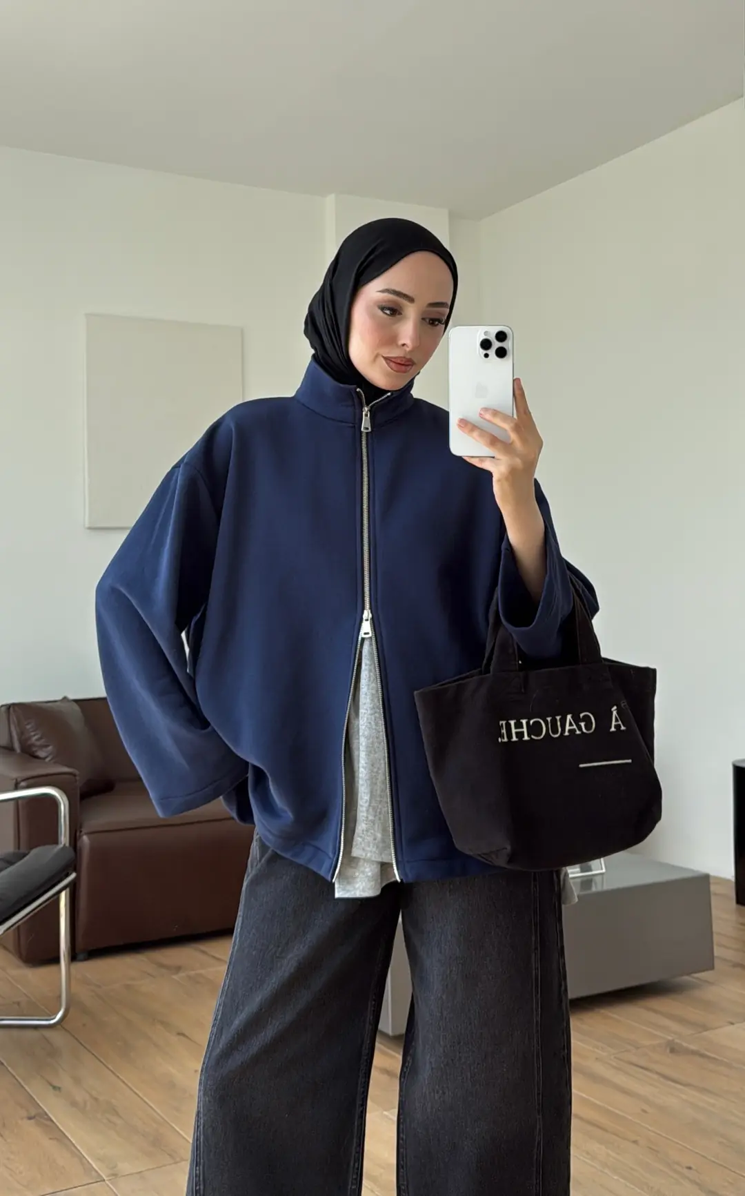 Çift Fermuarlı Sweat Lacivert