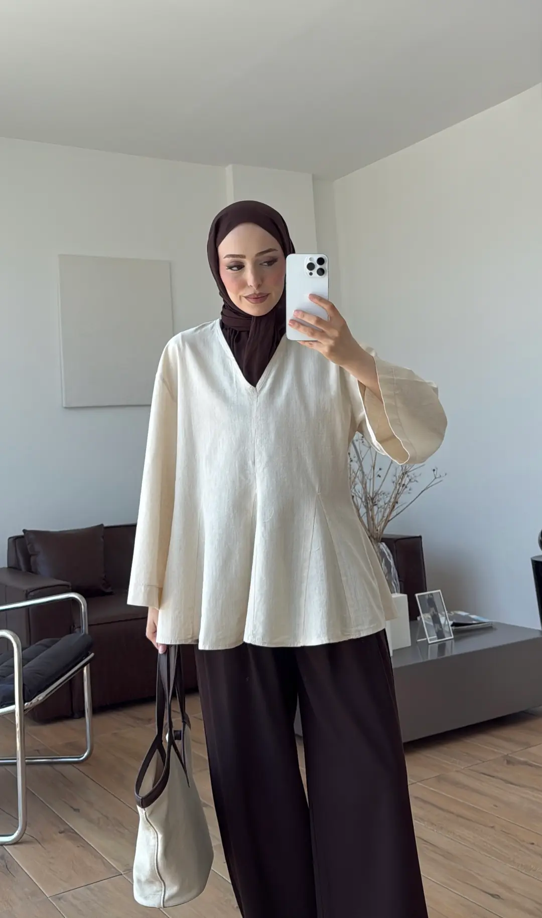 Volanlı Belden İpli Tunik Naturel