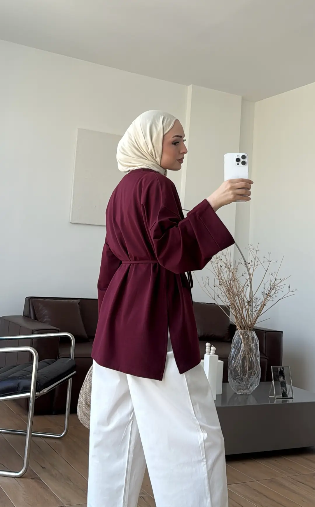 Bağlamalı Yanı Yırtmaç Detay Sweatshırt Bordo