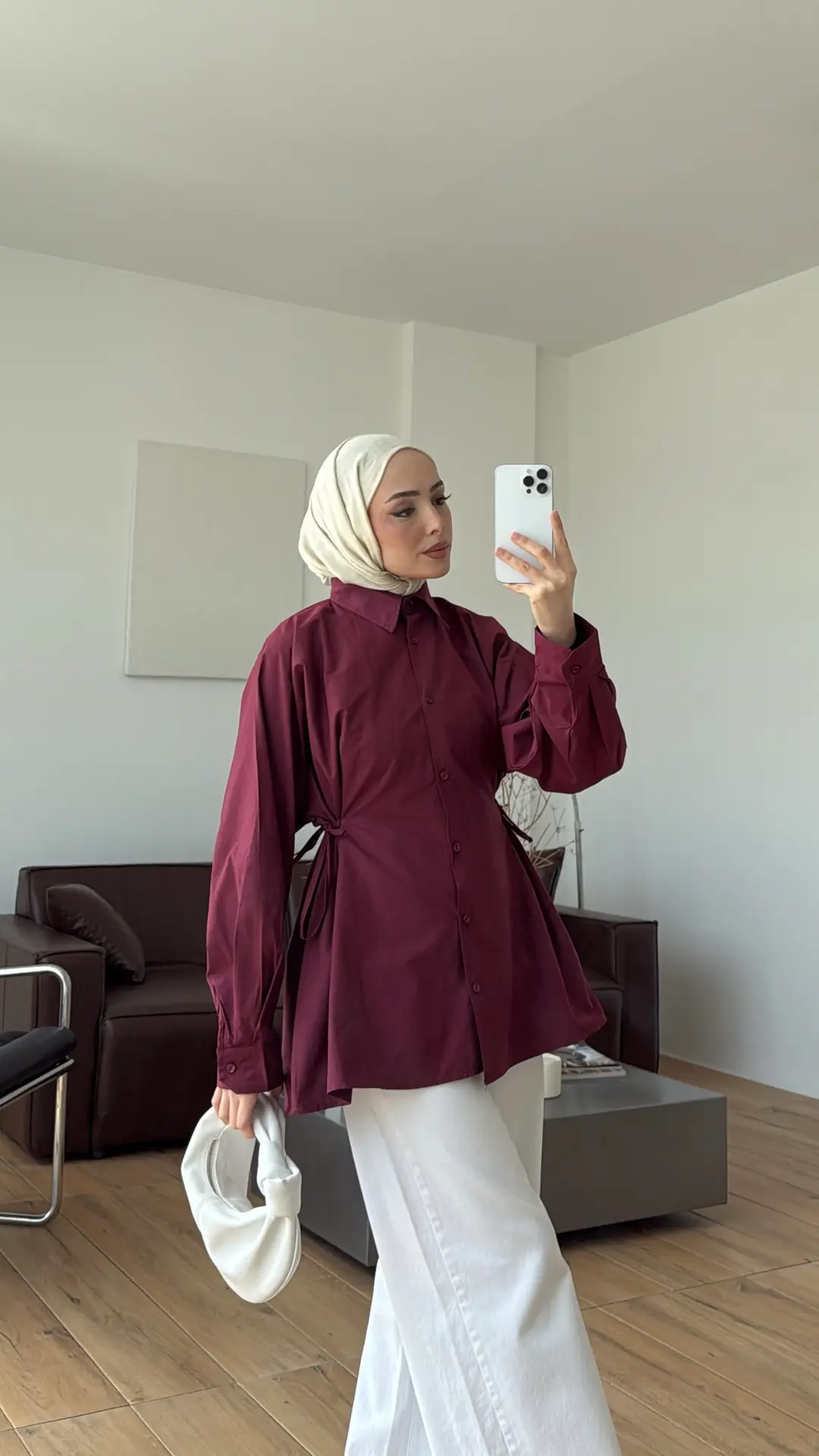 Yandan Bağlamalı Poplin Gömlek Bordo