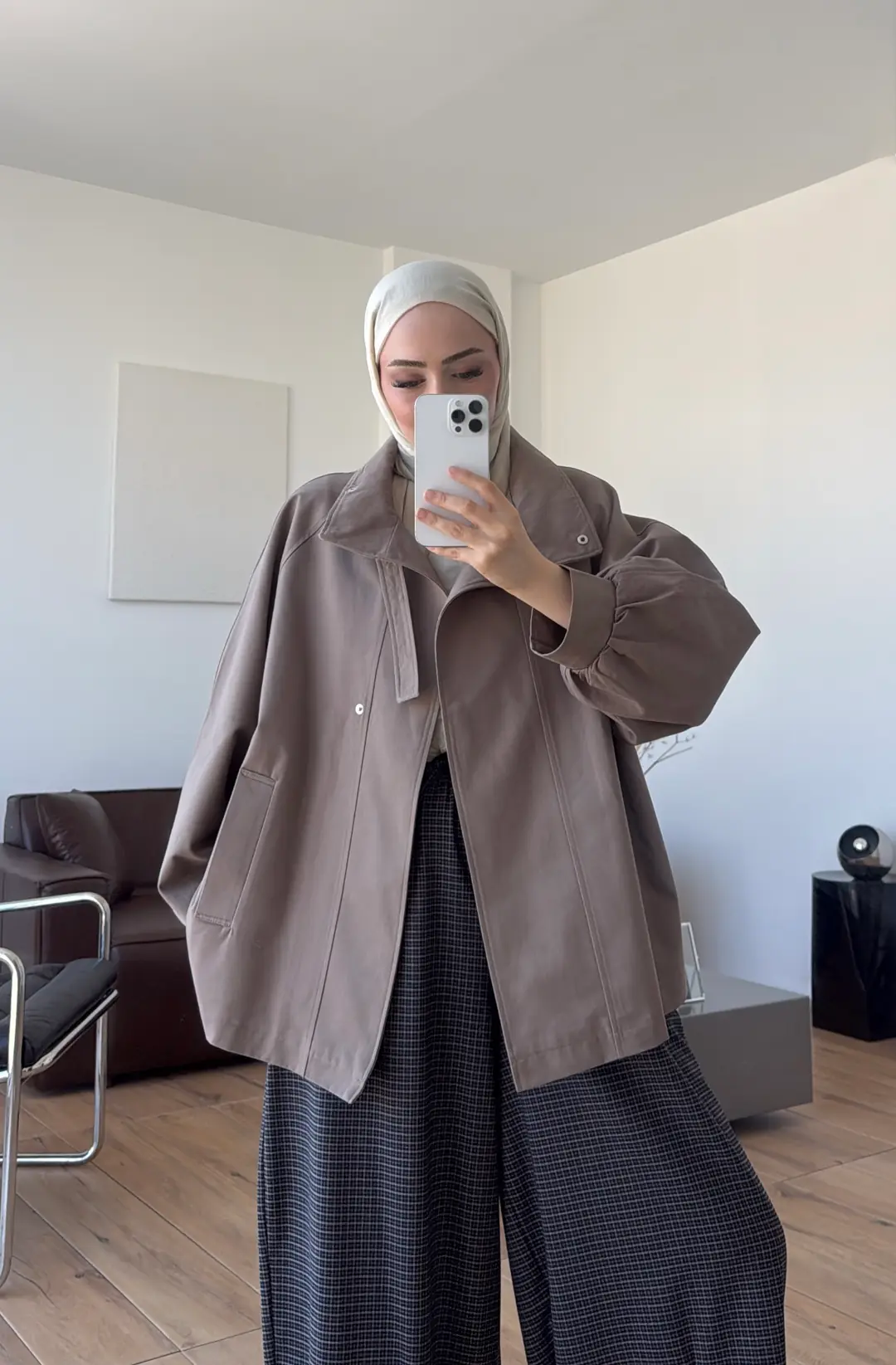 Kuşaklı Dik Yaka Ceket Vizon