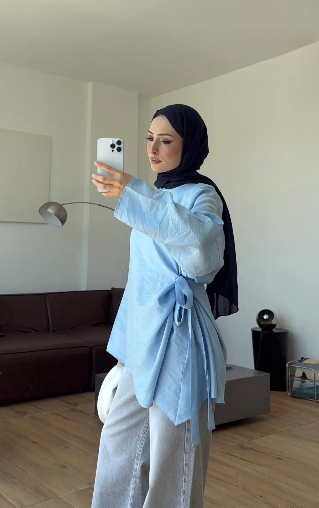 Yandan Bağlamalı Asimetri Bluz Mavi