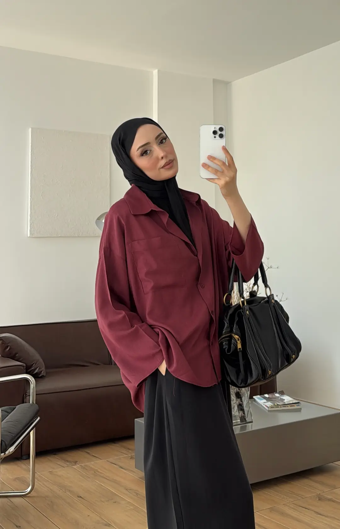Dökümlü Keten Gömlek Bordo