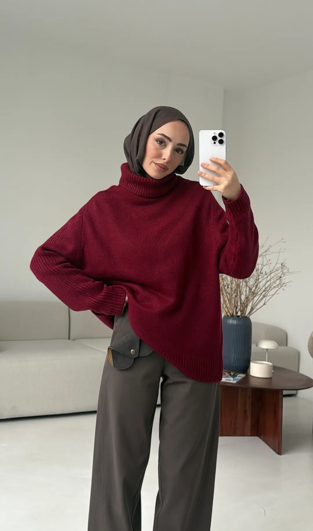Kol Ortası Fitilli Kazak Bordo