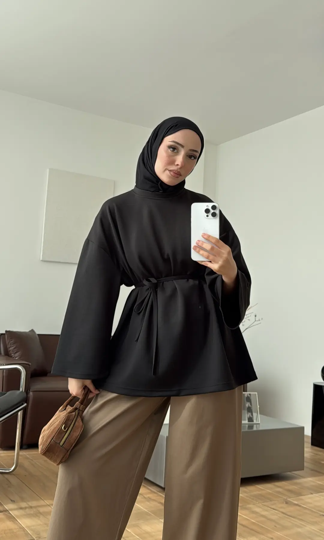 Seyyar Bağlamalı Oysho Kumaş Tunik Siyah