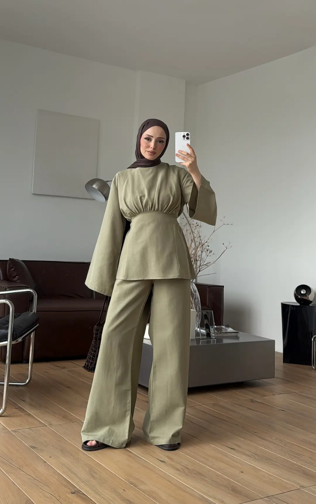 Bluzlu Pera Keten Takım Çağla Yeşili