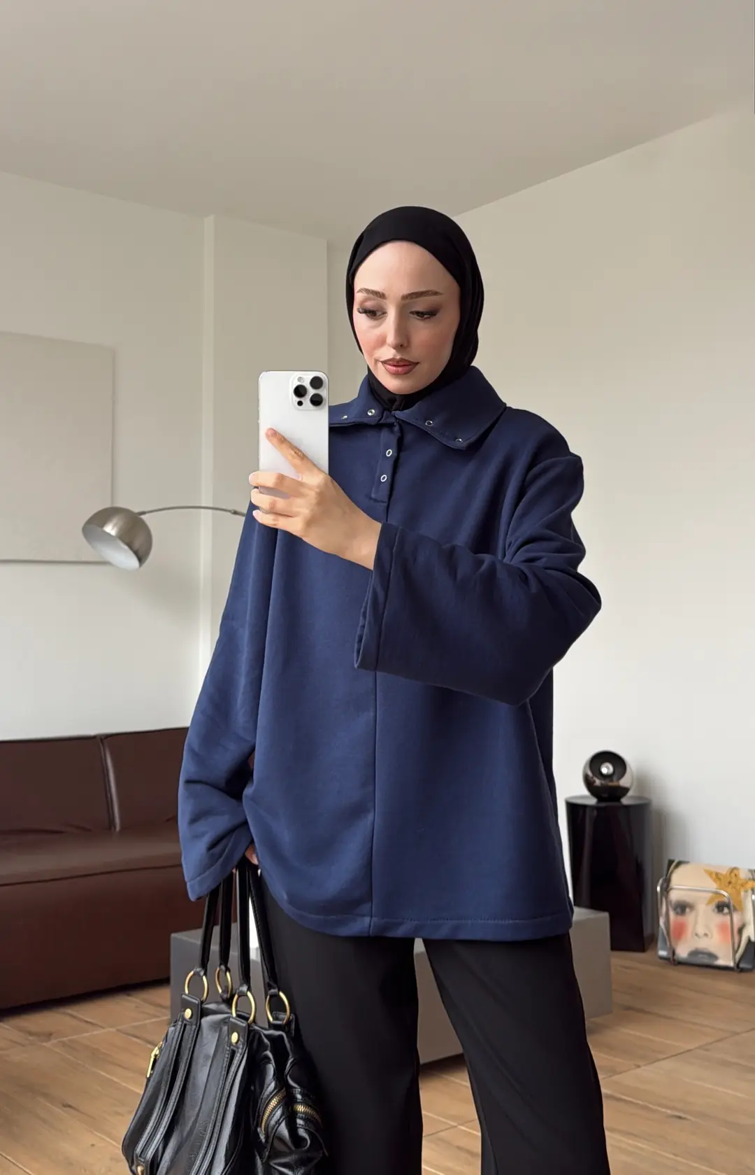 Yakalı Çıtçıt Detay Sweat Lacivert