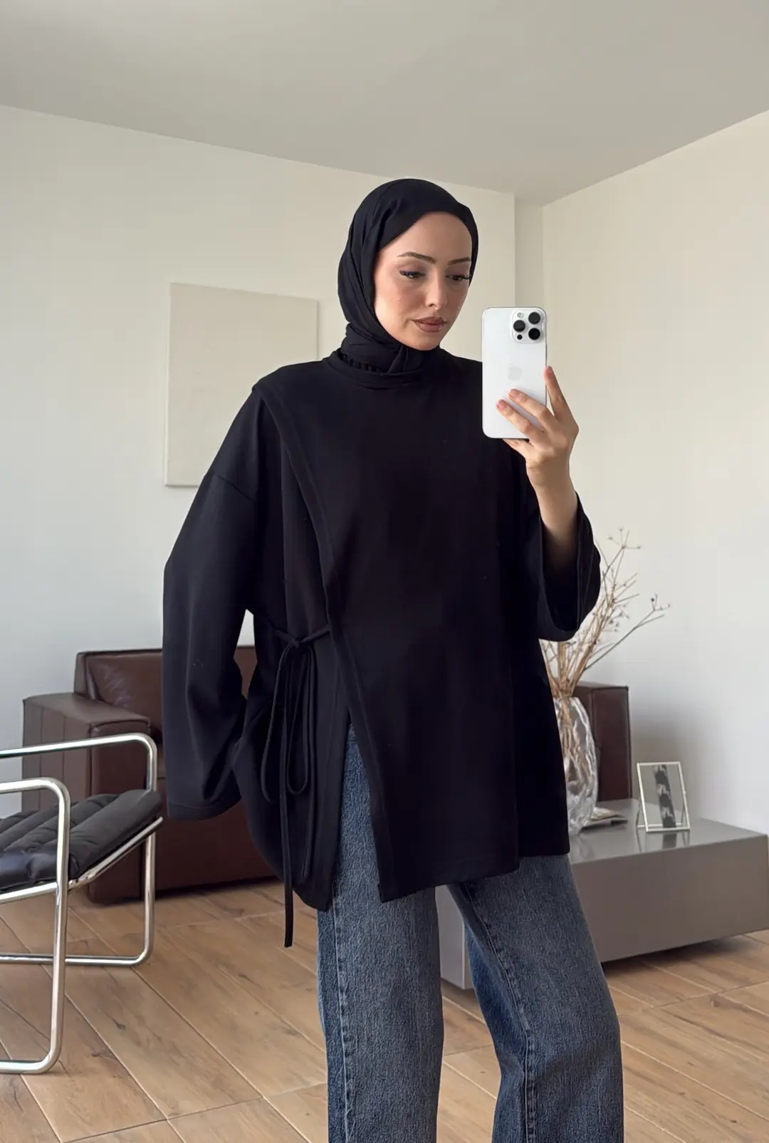 Yan Biye Bağlamalı Tunik Siyah