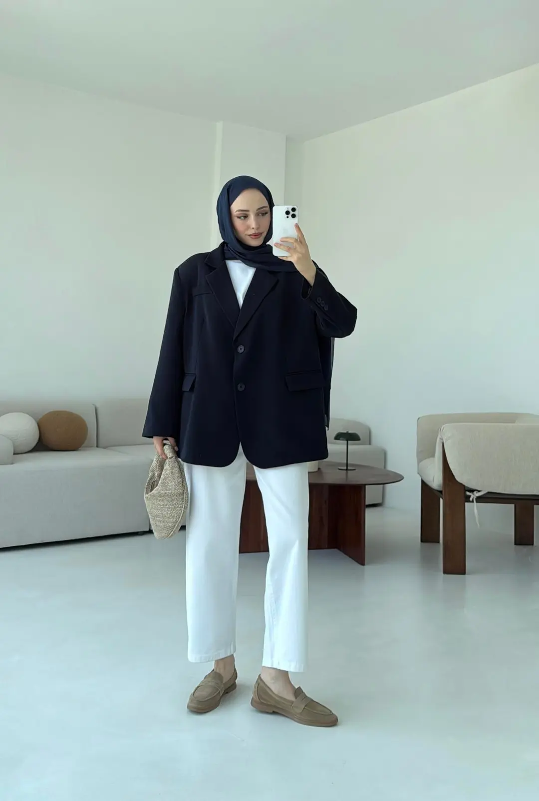 Çift Dügmeli Oversize Blazer Ceket Lacivert