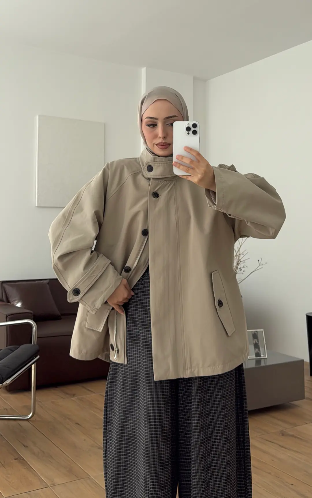 Minimal Yakalı Trençkot Vizon