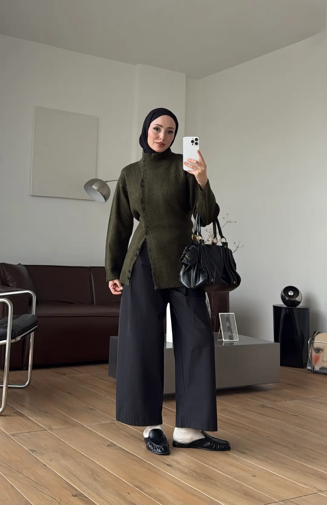 Yan Düğmeli Triko Hırka Haki