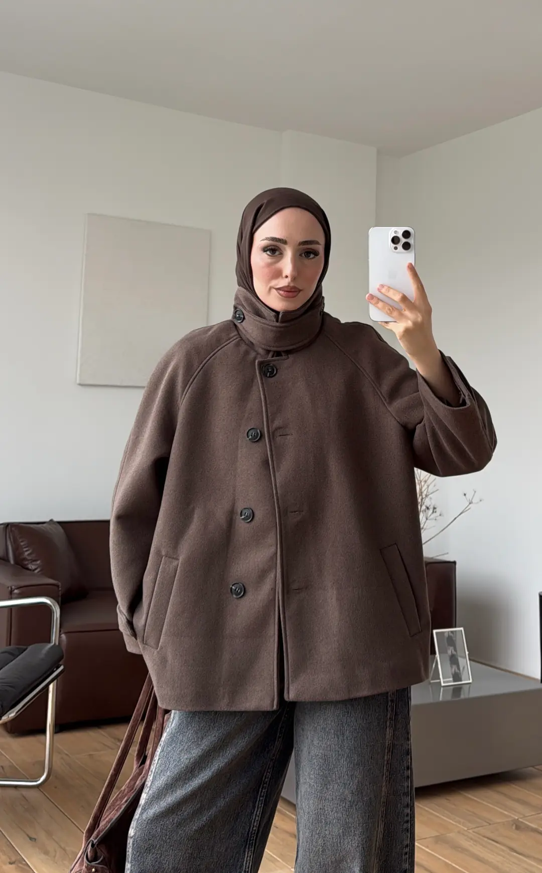 Apolet Yaka Kaşe Kaban Kahve