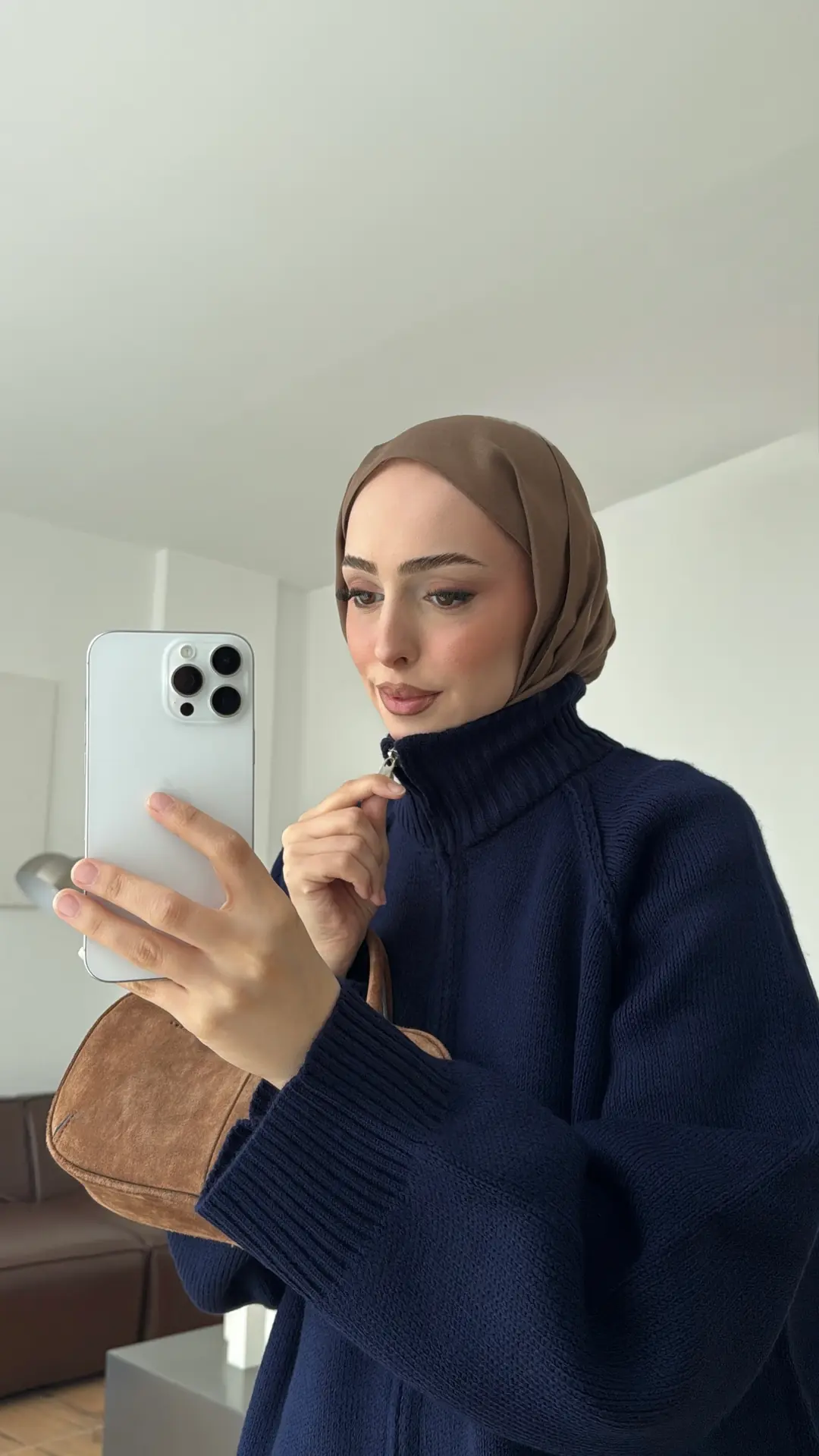 Çift Fermuarlı Triko Hırka Lacivert