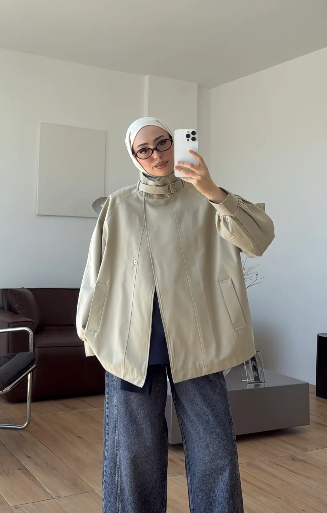 Kuşaklı Dik Yaka Ceket Haki