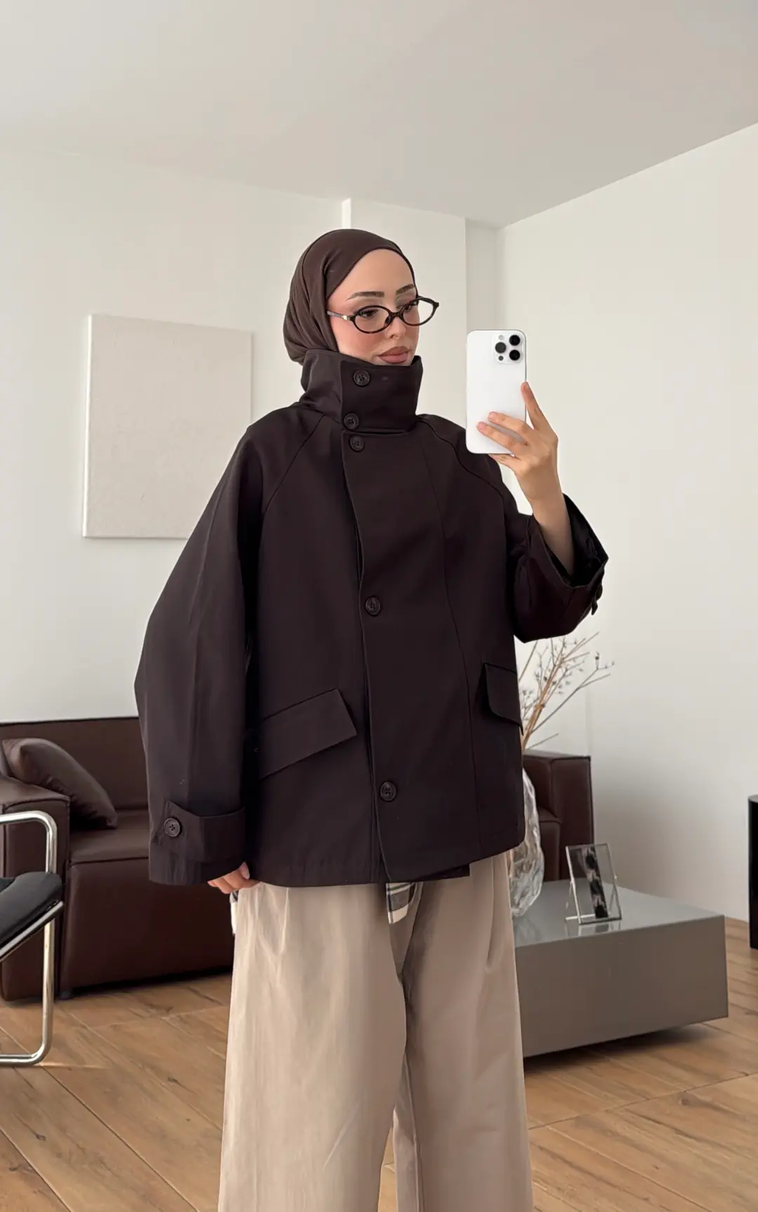 Geniş Yakalı Parka Kahve