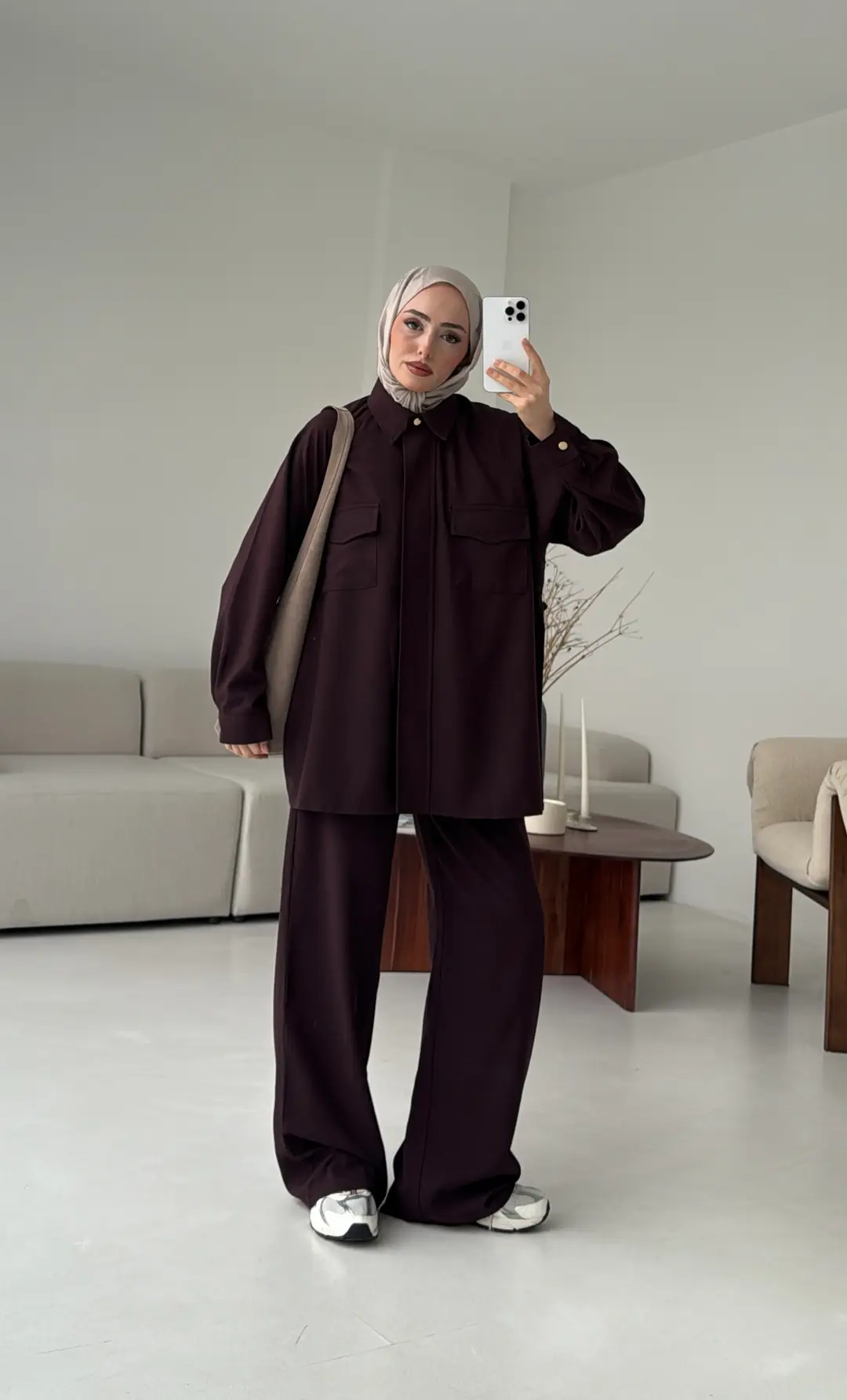 Bağcıklı Bluz Pantolon Takım Mürdüm
