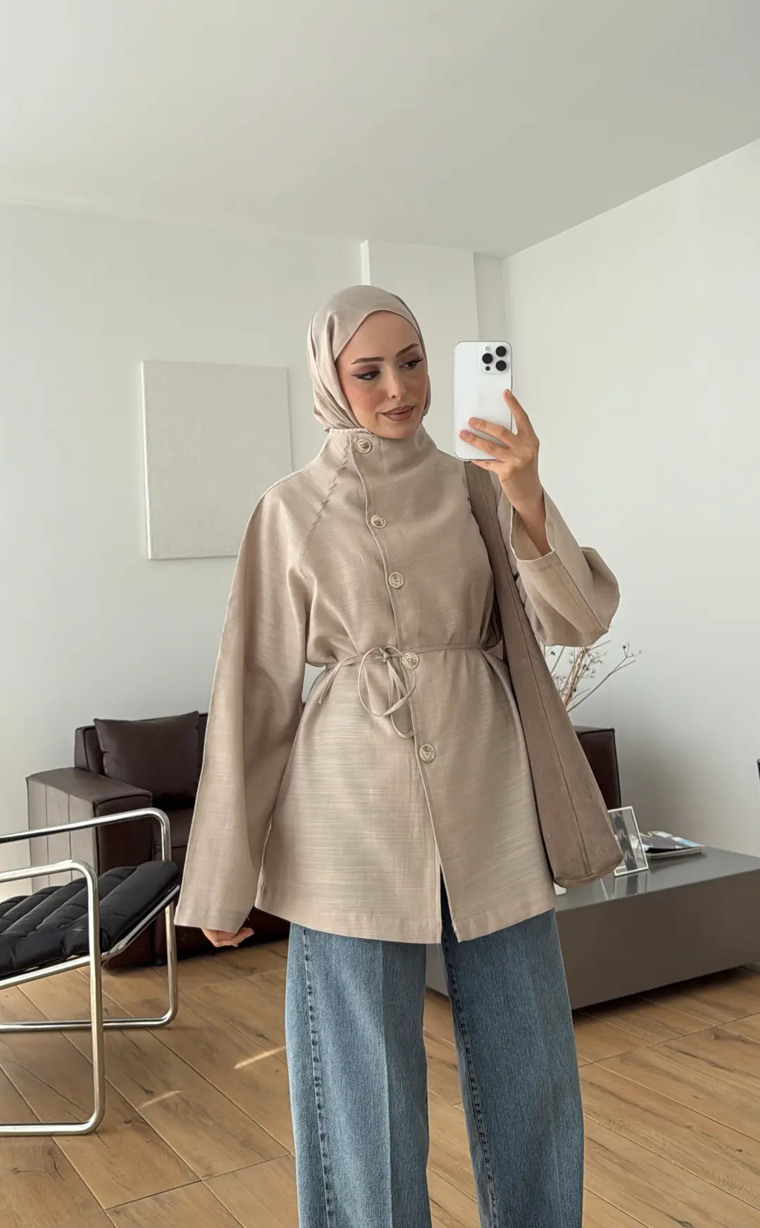 Dik Yaka Yazlık Ceket Acık Vizon