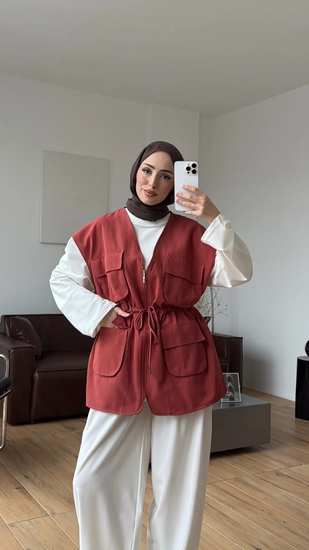 Cepli Gabardin Yelek Kiremit