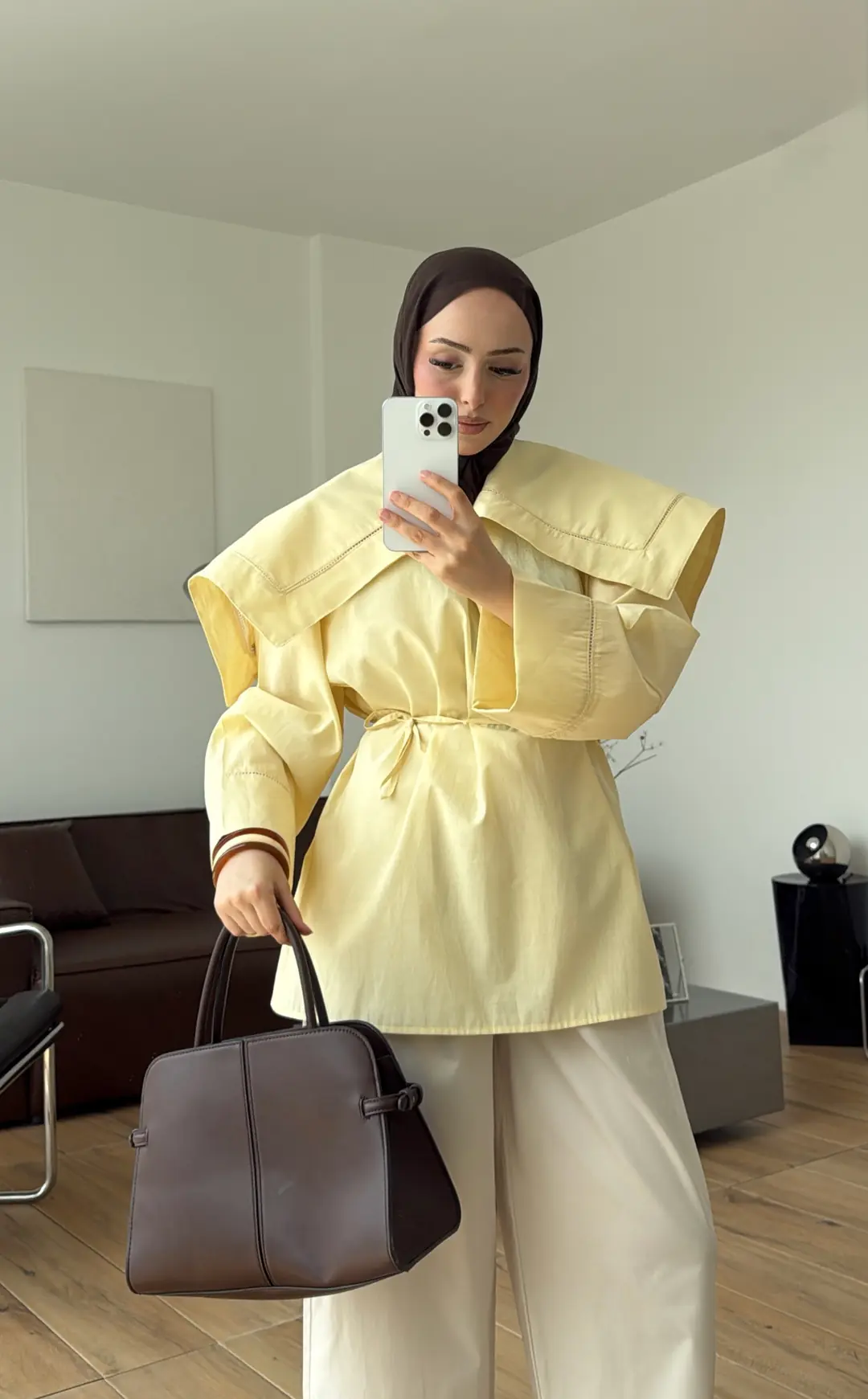 Biye Bağcıklı Dantelli Tunik Sarı