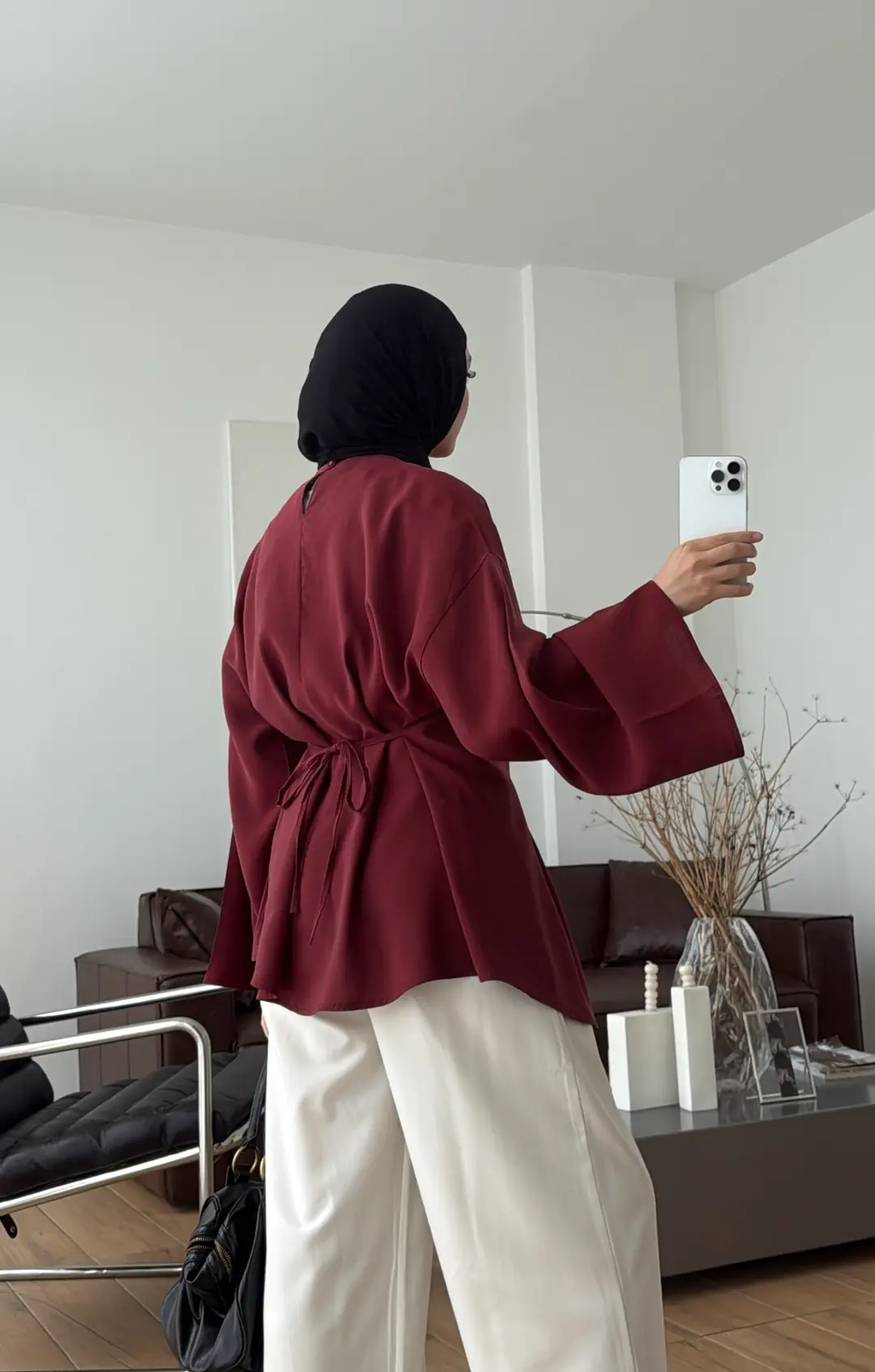Omuzdan Pileli Bluz Bordo