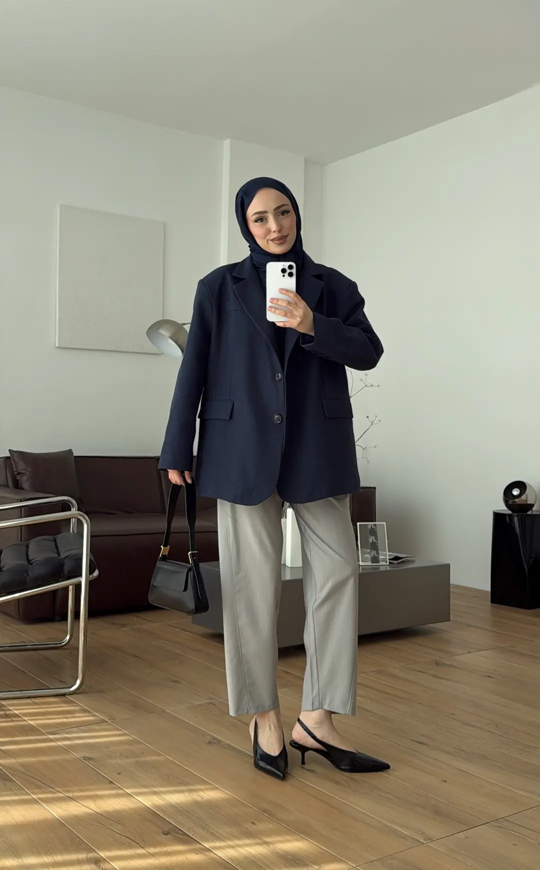 Oversize Keten Ceket Lacivert 