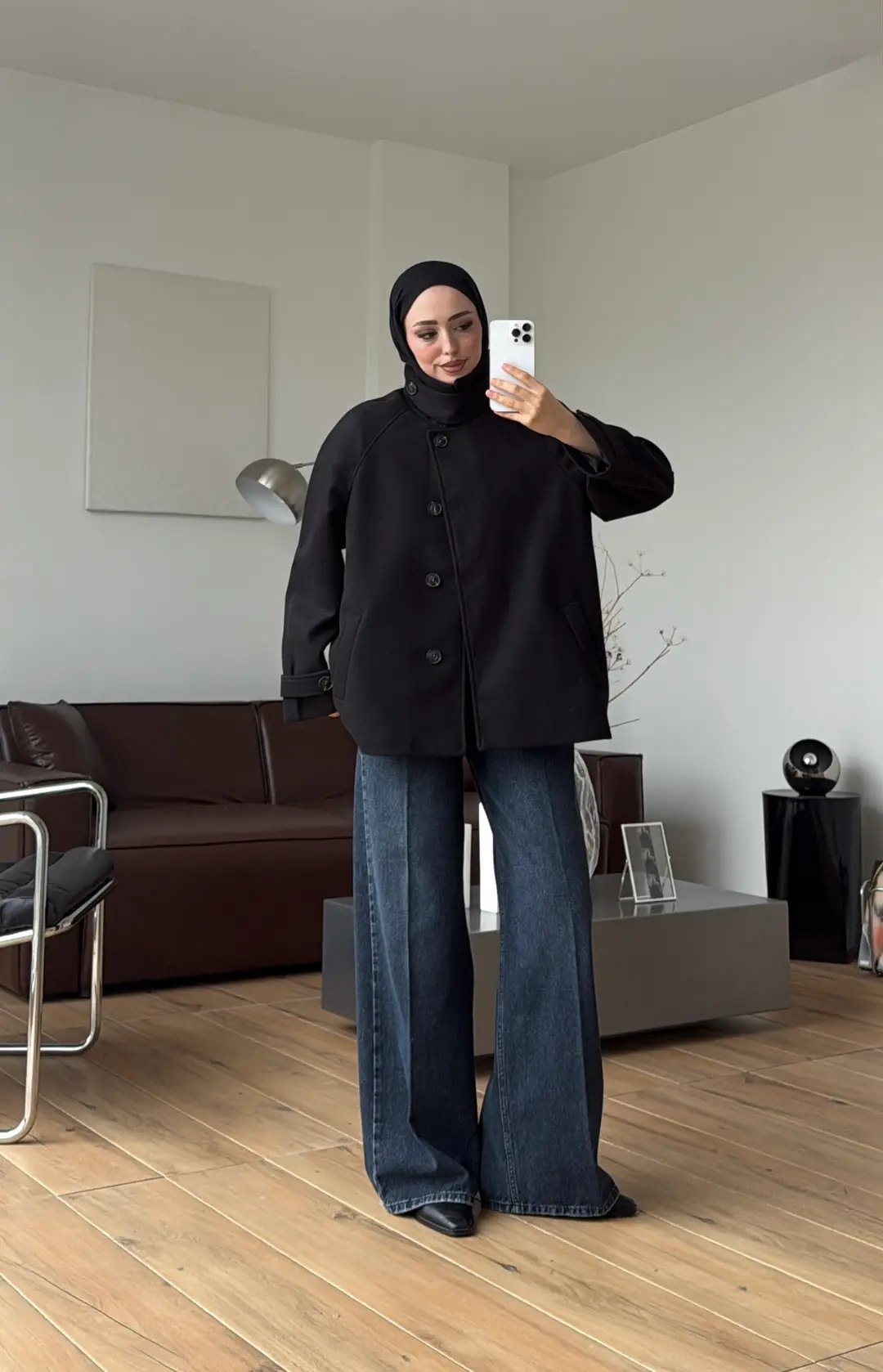 Apolet Yaka Kaşe Kaban Siyah