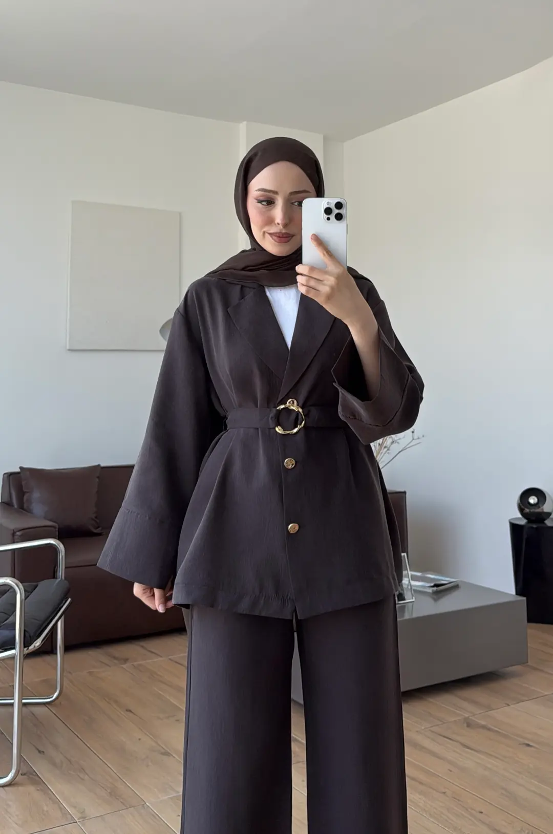 Toka Detay Tunik Takım Kahve
