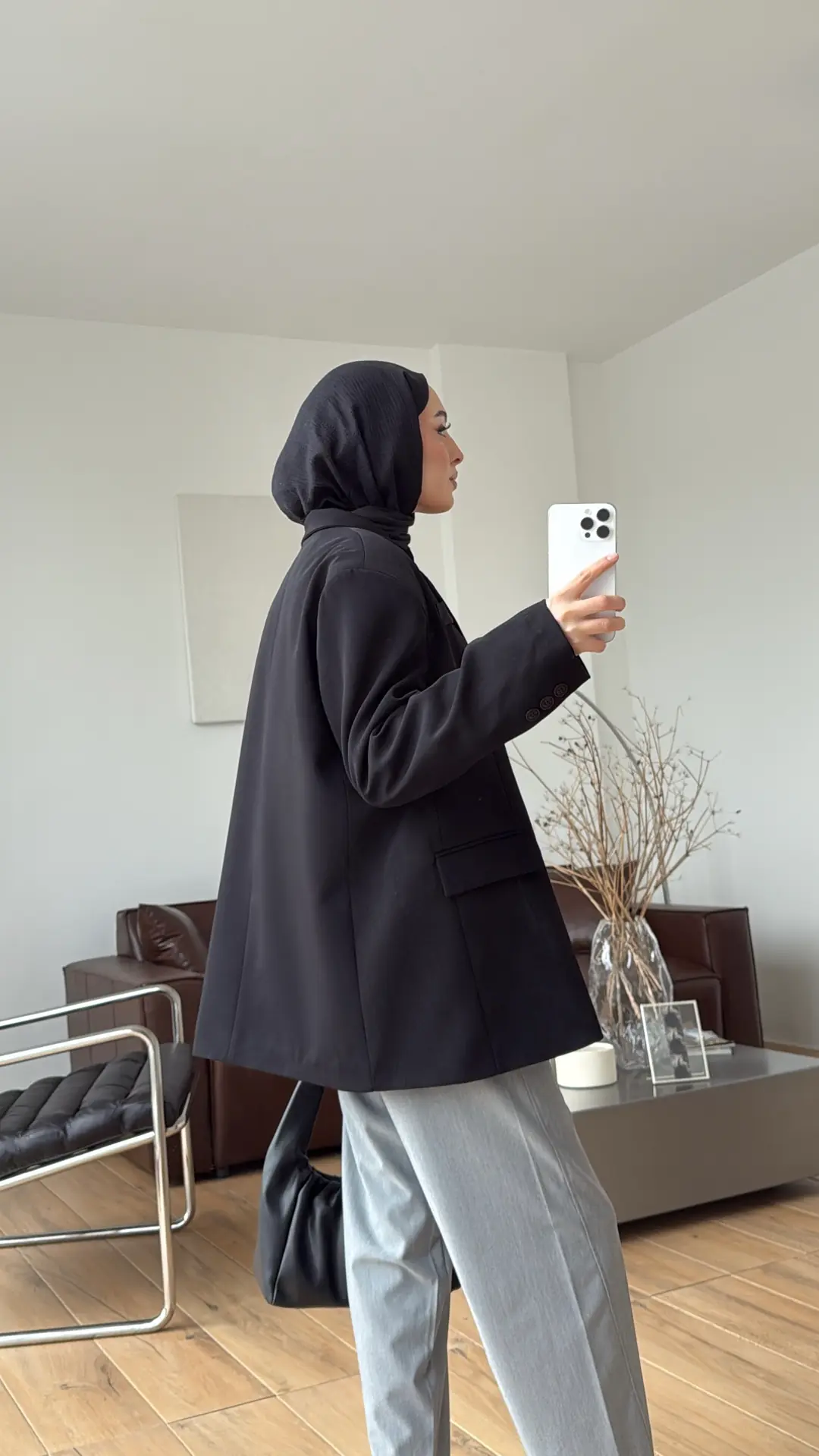 Oversize Çift Düğmeli Ceket Siyah
