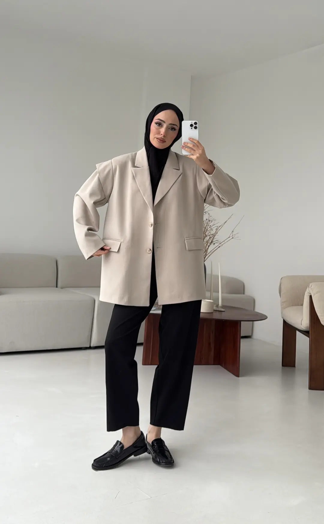 Kol Detay Oversize Ceket Taş