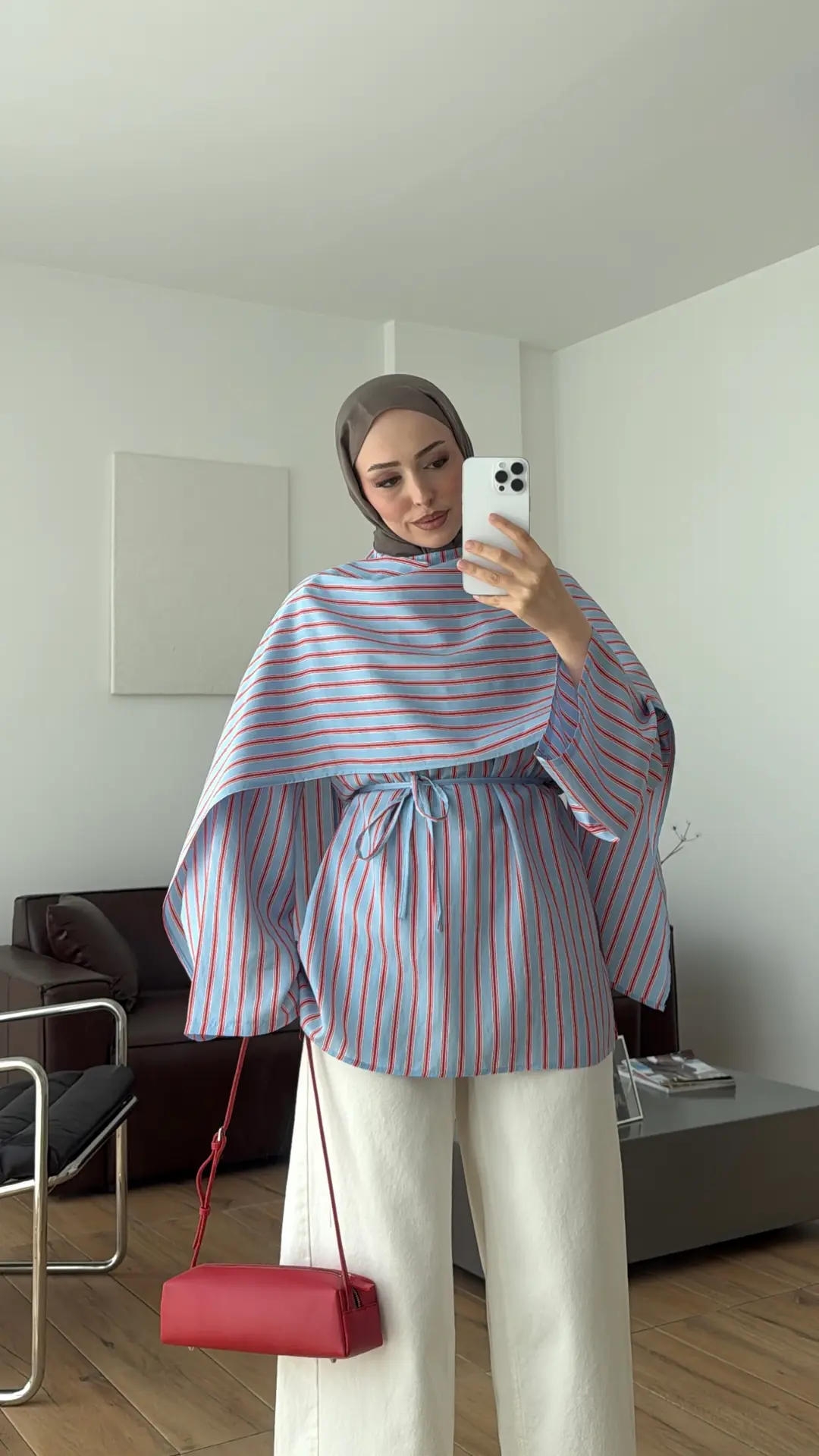 Şallı Çizgili Bluz Mavi