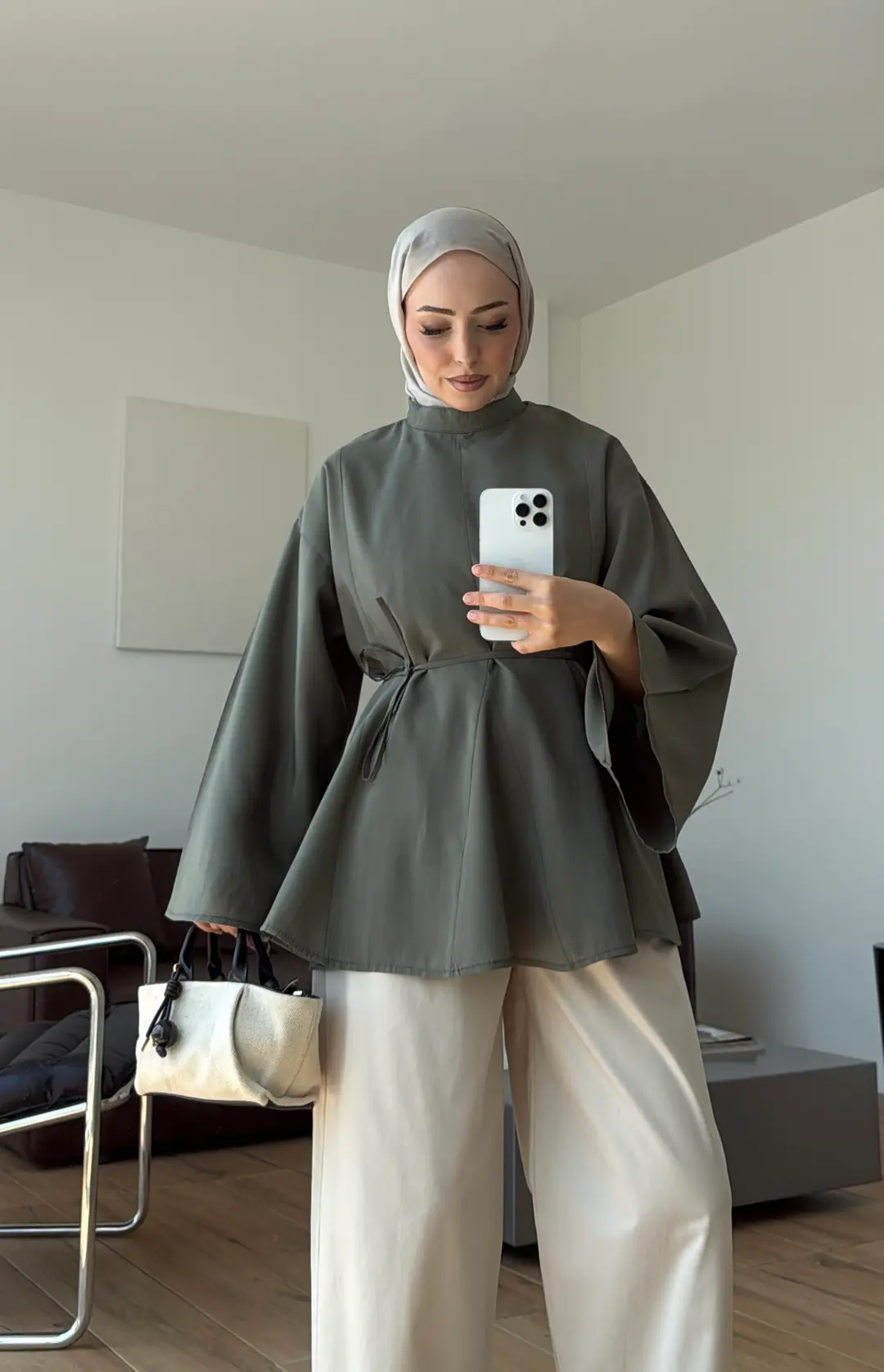 Volanlı Modal Gömlek Haki