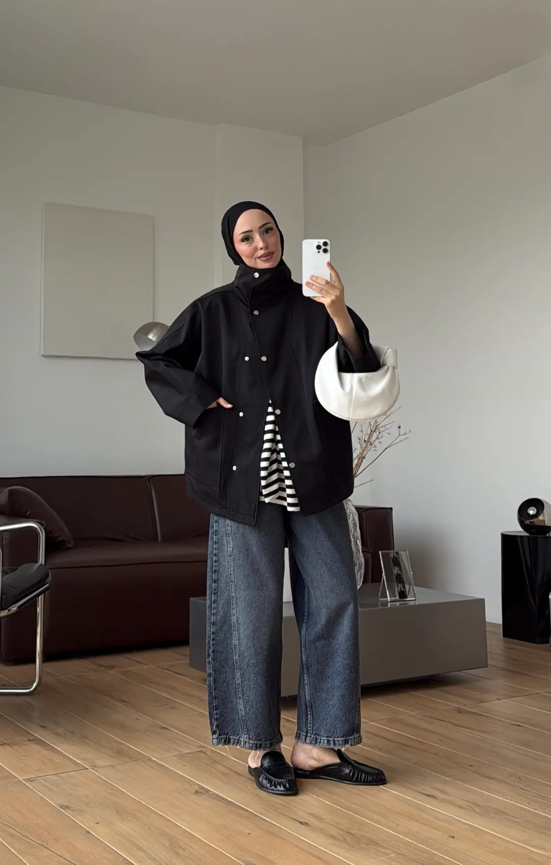 Çıtçıtlı Cep Detay Trenç Siyah
