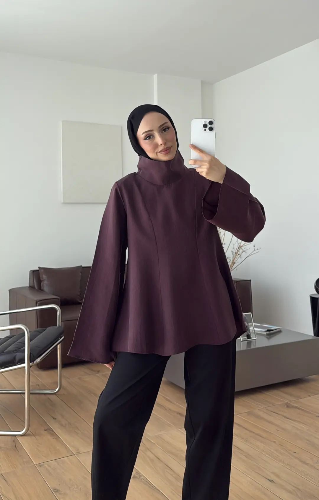 Geniş Yakalı Bluz Mürdüm