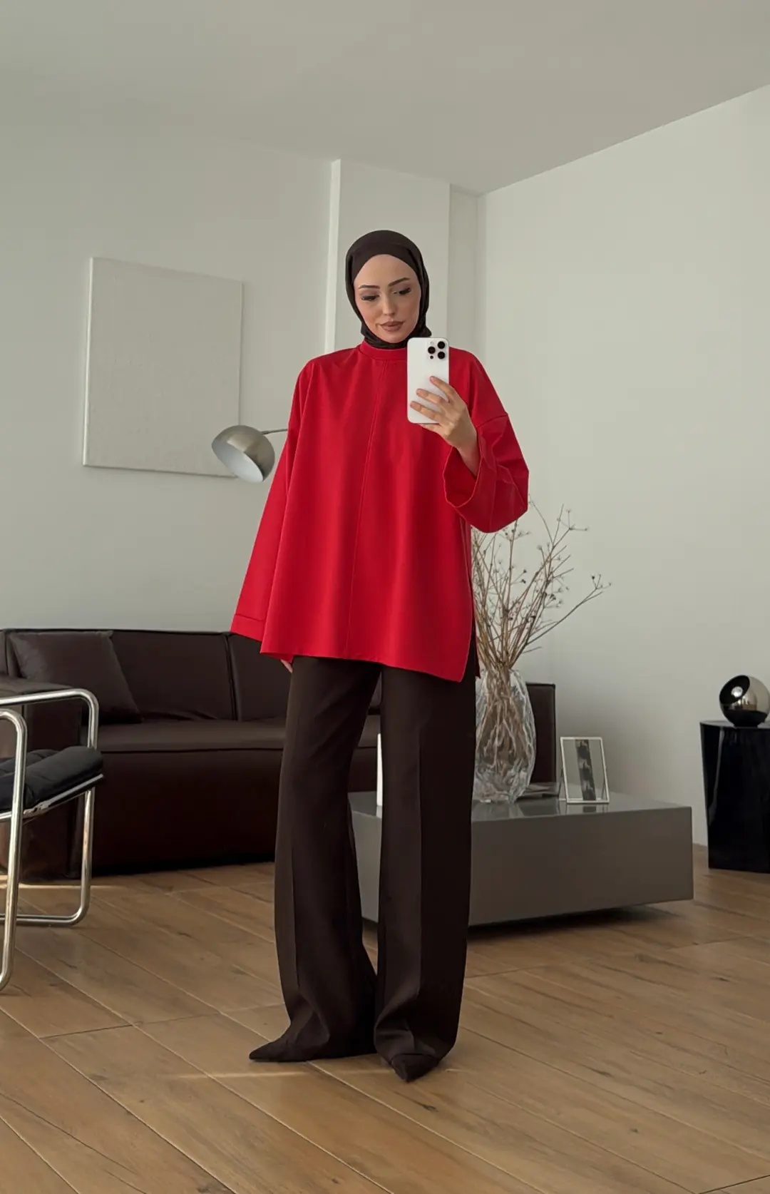 Bağlamalı Yanı Yırtmaç Detay Sweatshırt Kırmızı