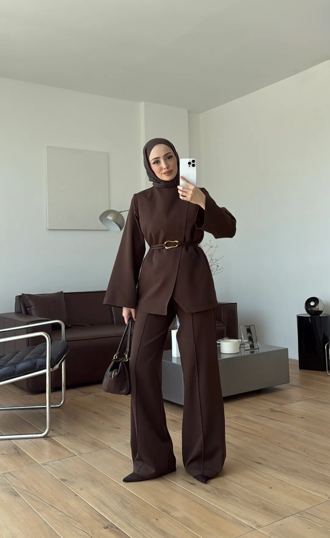 Ön Detaylı Pantolon Takım Kahve