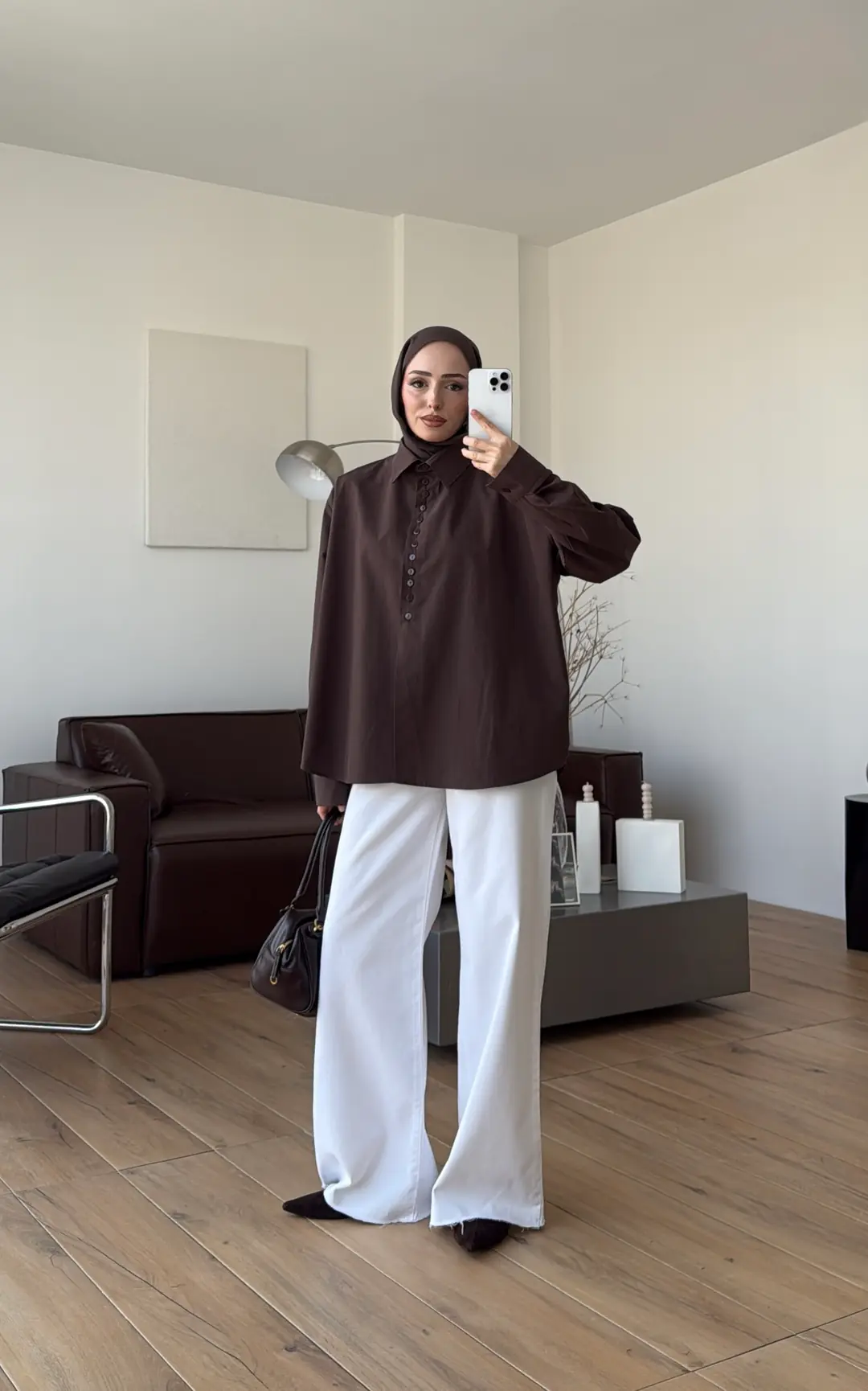 Poplin Sık Düğmeli Gömlek Kahve