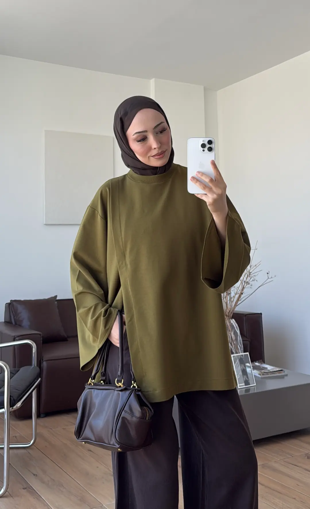Aise Asimetrik Kesim Sweat Olive