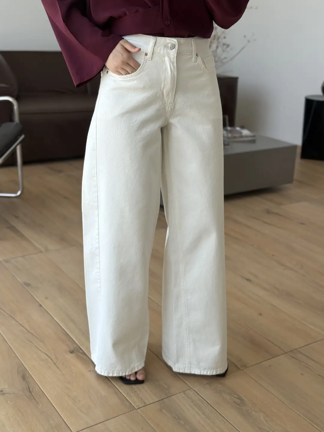 Wide Leg Beyaz Jean 