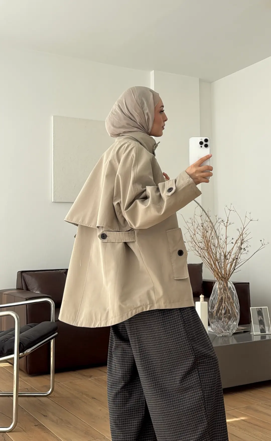 Minimal Yakalı Trençkot Vizon