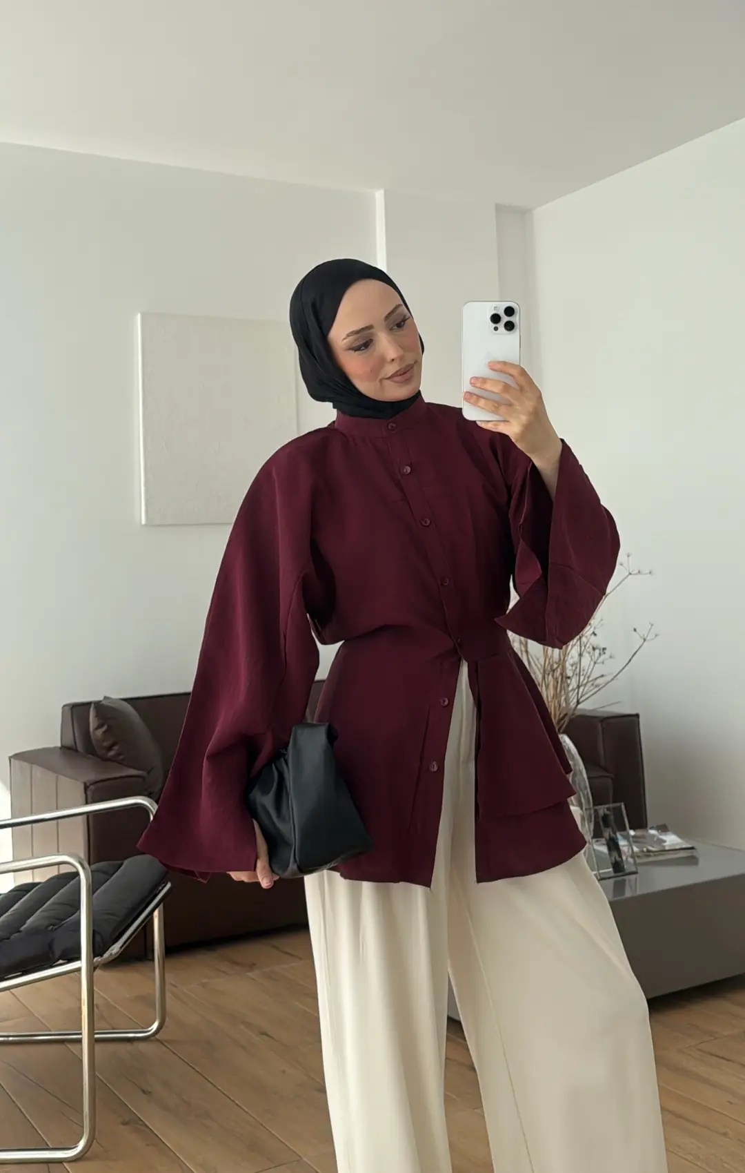 Parçalı Geniş Kol Bluz Bordo