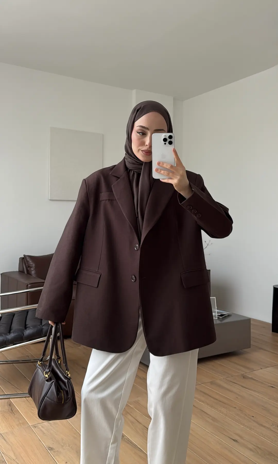 Oversize Keten Ceket Kahve
