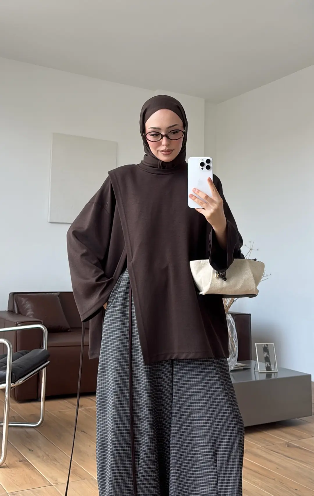 Yan Biye Bağlamalı Tunik Kahve