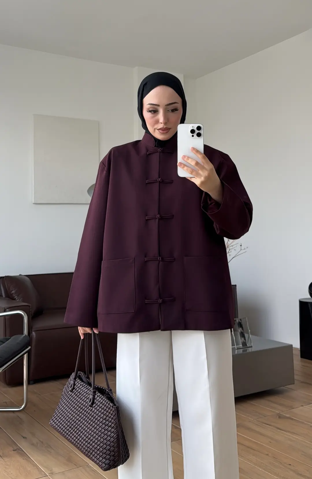 Süslü Düğmeli Krep Ceket Mürdüm 