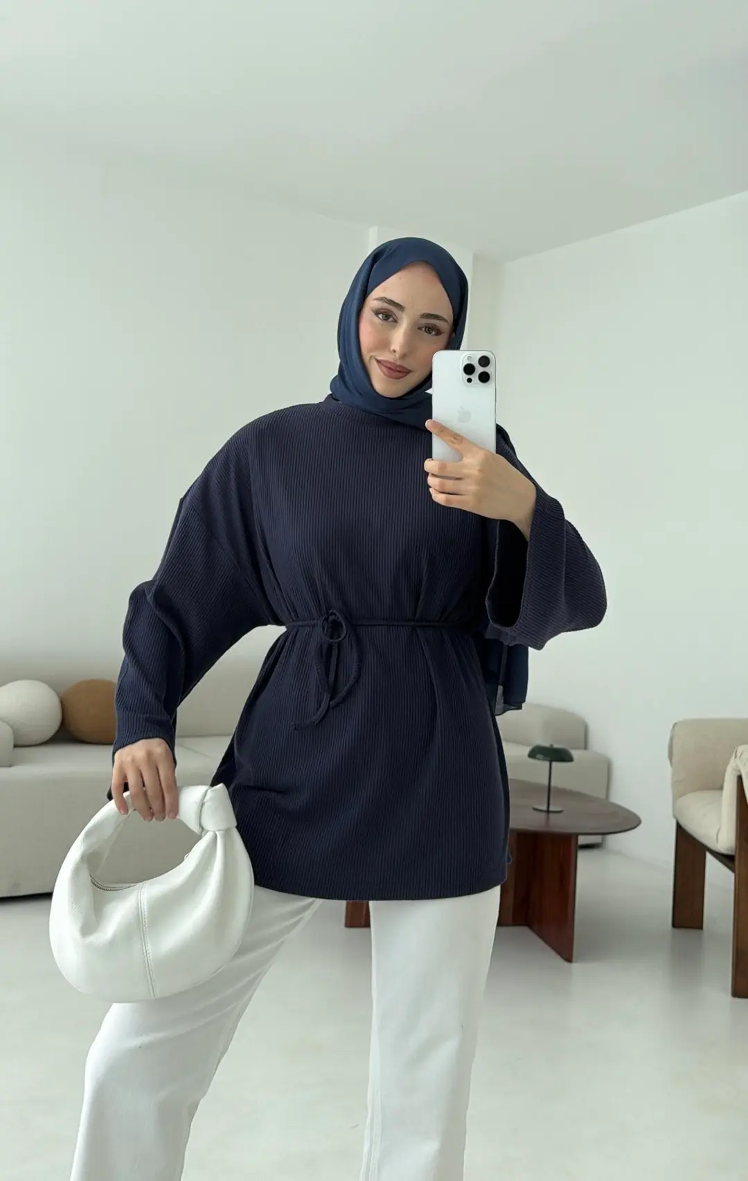 Biyeli Kaşkorse Tunik Lacivert