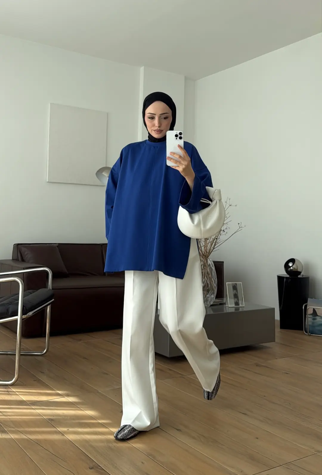 Bağlamalı Yanı Yırtmaç Detay Sweatshırt Saks